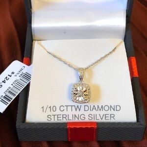 0.1 CT. T.W. Genuine Diamond Sterling Silver Pendant Necklace w Tag in Gift Box